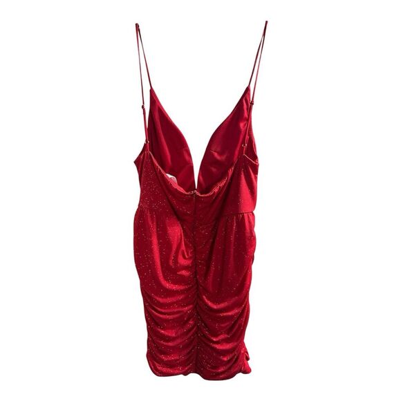 Lucy In The Sky Ruby Red Sparkle Mini Dress V Neck Low Size XL Homecoming Formal - Picture 5 of 6